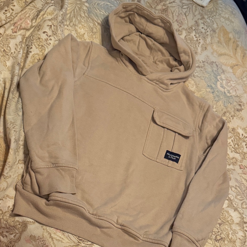 Kids Abercrombie and Fitch Tan Hooded Sweatshirt with Pocket 9/10